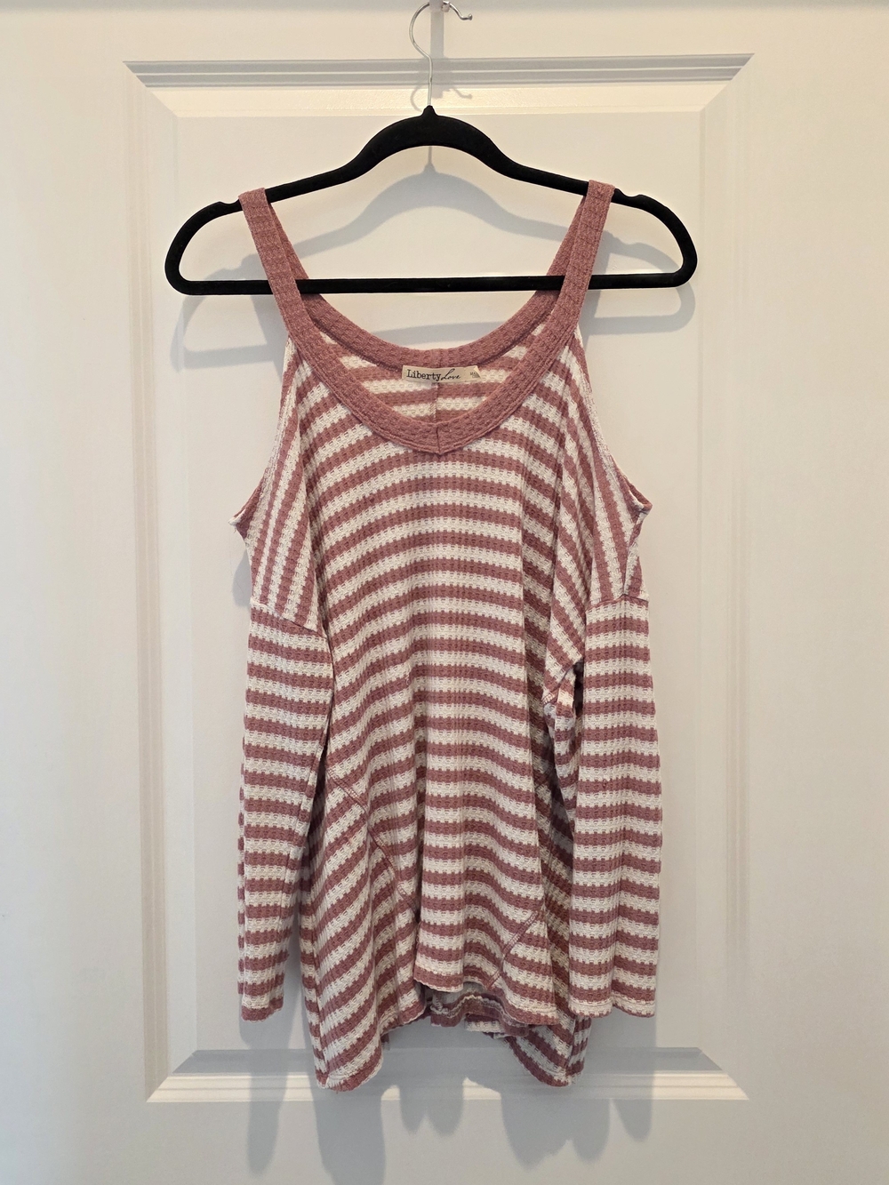 Liberty Love Pink & White Striped Cold-Shoulder Sweater Top